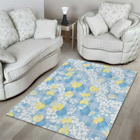 Anthurium Plumeria Lei Pastel Area Rug Blue Hawaiian Splendid Palaka