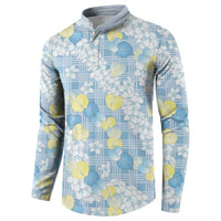 Anthurium Plumeria Lei Pastel Button Sweatshirt Blue Hawaiian Splendid Palaka LT01 - Polynesian Pride