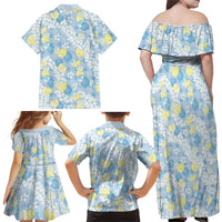 Anthurium Plumeria Lei Pastel Family Matching Off Shoulder Maxi Dress and Hawaiian Shirt Blue Hawaiian Splendid Palaka LT01 - Polynesian Pride
