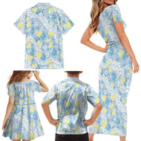 Anthurium Plumeria Lei Pastel Family Matching Short Sleeve Bodycon Dress and Hawaiian Shirt Blue Hawaiian Splendid Palaka LT01 - Polynesian Pride