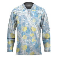 Anthurium Plumeria Lei Pastel Hockey Jersey Blue Hawaiian Splendid Palaka