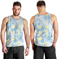 Anthurium Plumeria Lei Pastel Men Tank Top Blue Hawaiian Splendid Palaka