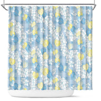 Anthurium Plumeria Lei Pastel Shower Curtain Blue Hawaiian Splendid Palaka