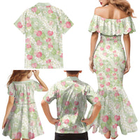 Anthurium Plumeria Lei Pastel Family Matching Mermaid Dress and Hawaiian Shirt Green Hawaiian Splendid Palaka LT01 - Polynesian Pride