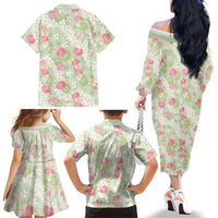 Anthurium Plumeria Lei Pastel Family Matching Off The Shoulder Long Sleeve Dress and Hawaiian Shirt Green Hawaiian Splendid Palaka LT01 - Polynesian Pride
