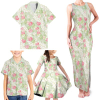 Anthurium Plumeria Lei Pastel Family Matching Tank Maxi Dress and Hawaiian Shirt Green Hawaiian Splendid Palaka LT01 - Polynesian Pride