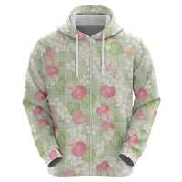 Anthurium Plumeria Lei Pastel Hoodie Green Hawaiian Splendid Palaka