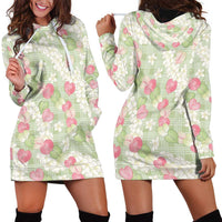 Anthurium Plumeria Lei Pastel Hoodie Dress Green Hawaiian Splendid Palaka LT01 - Polynesian Pride