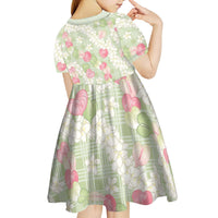 Anthurium Plumeria Lei Pastel Kid Short Sleeve Dress Green Hawaiian Splendid Palaka