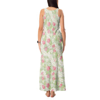 Anthurium Plumeria Lei Pastel Tank Maxi Dress Green Hawaiian Splendid Palaka