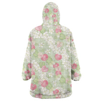 Anthurium Plumeria Lei Pastel Wearable Blanket Hoodie Green Hawaiian Splendid Palaka