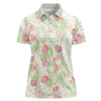 Anthurium Plumeria Lei Pastel Women Polo Shirt Green Hawaiian Splendid Palaka LT01 Female Green - Polynesian Pride