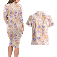 Anthurium Plumeria Lei Pastel Couples Matching Long Sleeve Bodycon Dress and Hawaiian Shirt Orange Hawaiian Splendid Palaka LT01 - Polynesian Pride