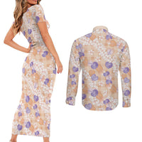 Anthurium Plumeria Lei Pastel Couples Matching Short Sleeve Bodycon Dress and Long Sleeve Button Shirt Orange Hawaiian Splendid Palaka LT01 - Polynesian Pride