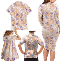 Anthurium Plumeria Lei Pastel Family Matching Long Sleeve Bodycon Dress and Hawaiian Shirt Orange Hawaiian Splendid Palaka LT01 - Polynesian Pride