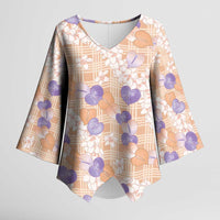 Anthurium Plumeria Lei Pastel Kimono Sleeve Blouse Orange Hawaiian Splendid Palaka