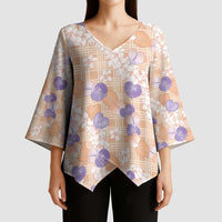 Anthurium Plumeria Lei Pastel Kimono Sleeve Blouse Orange Hawaiian Splendid Palaka