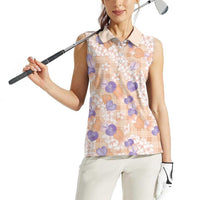 Anthurium Plumeria Lei Pastel Women Sleeveless Polo Shirt Orange Hawaiian Splendid Palaka LT01 - Polynesian Pride