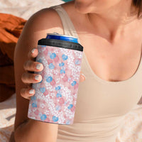 Anthurium Plumeria Lei Pastel 4 in 1 Can Cooler Tumbler Pink Hawaiian Splendid Palaka