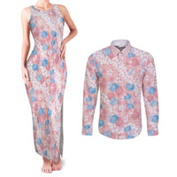 Anthurium Plumeria Lei Pastel Couples Matching Tank Maxi Dress and Long Sleeve Button Shirt Pink Hawaiian Splendid Palaka LT01 Pink - Polynesian Pride