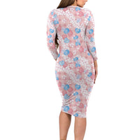 Anthurium Plumeria Lei Pastel Family Matching Long Sleeve Bodycon Dress and Hawaiian Shirt Pink Hawaiian Splendid Palaka LT01 - Polynesian Pride