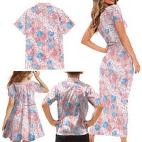 Anthurium Plumeria Lei Pastel Family Matching Short Sleeve Bodycon Dress and Hawaiian Shirt Pink Hawaiian Splendid Palaka LT01 - Polynesian Pride
