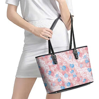 Anthurium Plumeria Lei Pastel Leather Tote Bag Pink Hawaiian Splendid Palaka