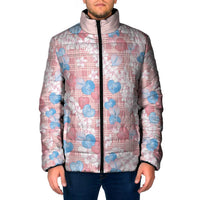 Anthurium Plumeria Lei Pastel Padded Jacket Pink Hawaiian Splendid Palaka
