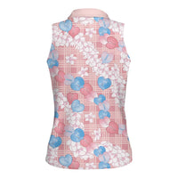 Anthurium Plumeria Lei Pastel Women Sleeveless Polo Shirt Pink Hawaiian Splendid Palaka LT01 - Polynesian Pride