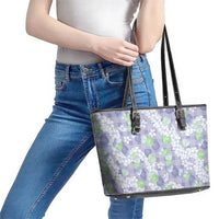 Anthurium Plumeria Lei Pastel Leather Tote Bag Purple Hawaiian Splendid Palaka