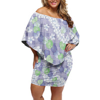Anthurium Plumeria Lei Pastel Off Shoulder Short Dress Purple Hawaiian Splendid Palaka