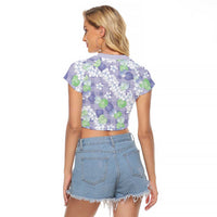 Anthurium Plumeria Lei Pastel Raglan Cropped T Shirt Purple Hawaiian Splendid Palaka