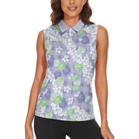 Anthurium Plumeria Lei Pastel Women Sleeveless Polo Shirt Purple Hawaiian Splendid Palaka LT01 - Polynesian Pride
