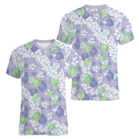 Anthurium Plumeria Lei Pastel Women V-Neck T-Shirt Purple Hawaiian Splendid Palaka LT01 - Polynesian Pride