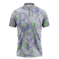 Anthurium Plumeria Lei Pastel Zipper Polo Shirt Purple Hawaiian Splendid Palaka