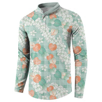 Anthurium Plumeria Lei Pastel Button Sweatshirt Teal Hawaiian Splendid Palaka