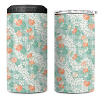 Anthurium Plumeria Lei Pastel 4 in 1 Can Cooler Tumbler Teal Hawaiian Splendid Palaka LT01 One Size: 16 oz Teal - Polynesian Pride