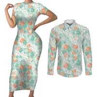 Anthurium Plumeria Lei Pastel Couples Matching Short Sleeve Bodycon Dress and Long Sleeve Button Shirt Teal Hawaiian Splendid Palaka LT01 Teal - Polynesian Pride