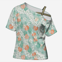 Anthurium Plumeria Lei Pastel Cross Shoulder Shirt Teal Hawaiian Splendid Palaka