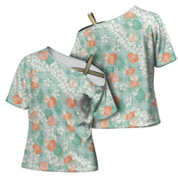 Anthurium Plumeria Lei Pastel Cross Shoulder Shirt Teal Hawaiian Splendid Palaka