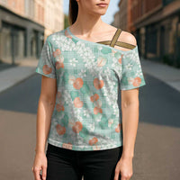 Anthurium Plumeria Lei Pastel Cross Shoulder Shirt Teal Hawaiian Splendid Palaka