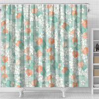 Anthurium Plumeria Lei Pastel Shower Curtain Teal Hawaiian Splendid Palaka