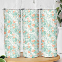 Anthurium Plumeria Lei Pastel Skinny Tumbler Teal Hawaiian Splendid Palaka LT01 - Polynesian Pride