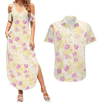 Anthurium Plumeria Lei Pastel Couples Matching Summer Maxi Dress and Hawaiian Shirt Yellow Hawaiian Splendid Palaka LT01 Yellow - Polynesian Pride