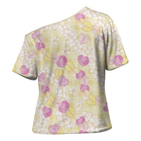 Anthurium Plumeria Lei Pastel Cross Shoulder Shirt Yellow Hawaiian Splendid Palaka
