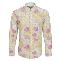 Anthurium Plumeria Lei Pastel Family Matching Tank Maxi Dress and Hawaiian Shirt Yellow Hawaiian Splendid Palaka LT01 Dad's Shirt - Long Sleeve Yellow - Polynesian Pride