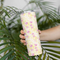 Anthurium Plumeria Lei Pastel Skinny Tumbler Yellow Hawaiian Splendid Palaka LT01 - Polynesian Pride