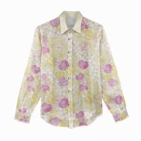 Anthurium Plumeria Lei Pastel Women Casual Shirt Yellow Hawaiian Splendid Palaka LT01 - Polynesian Pride