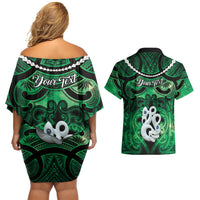 Personalised Maori Matariki Manaia Kakariki Couples Matching Off Shoulder Short Dress and Hawaiian Shirt Maori Kowhaiwhai Pattern Galaxy LT01 - Polynesian Pride