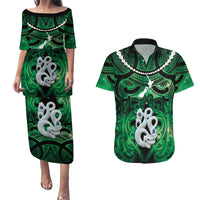 Personalised Maori Matariki Manaia Kakariki Couples Matching Puletasi and Hawaiian Shirt Maori Kowhaiwhai Pattern Galaxy LT01 Green - Polynesian Pride